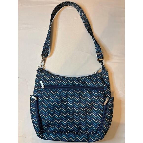 TRAVELON Anti-Theft Classic Essential Messenger Travel Bag Blue Chevron - Picture 2 of 5